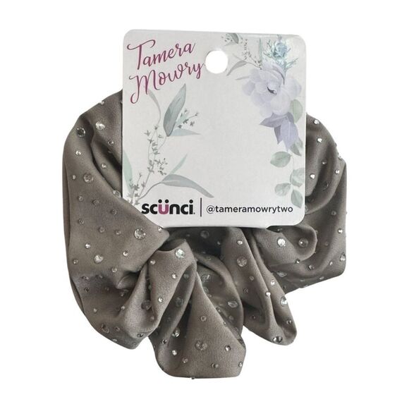Tamara Mowry Scunci Taupe Rhinestone Embellished Satin Scrunchie NWT - Picture 2 of 5